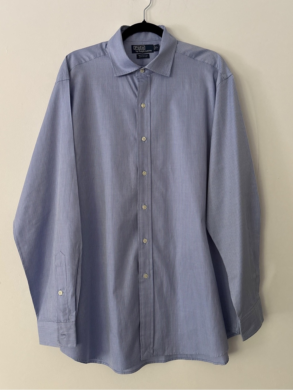 Polo Ralph Lauren Westerton Mens Dress Shirt XL Blue White Stripe 100% Cotton